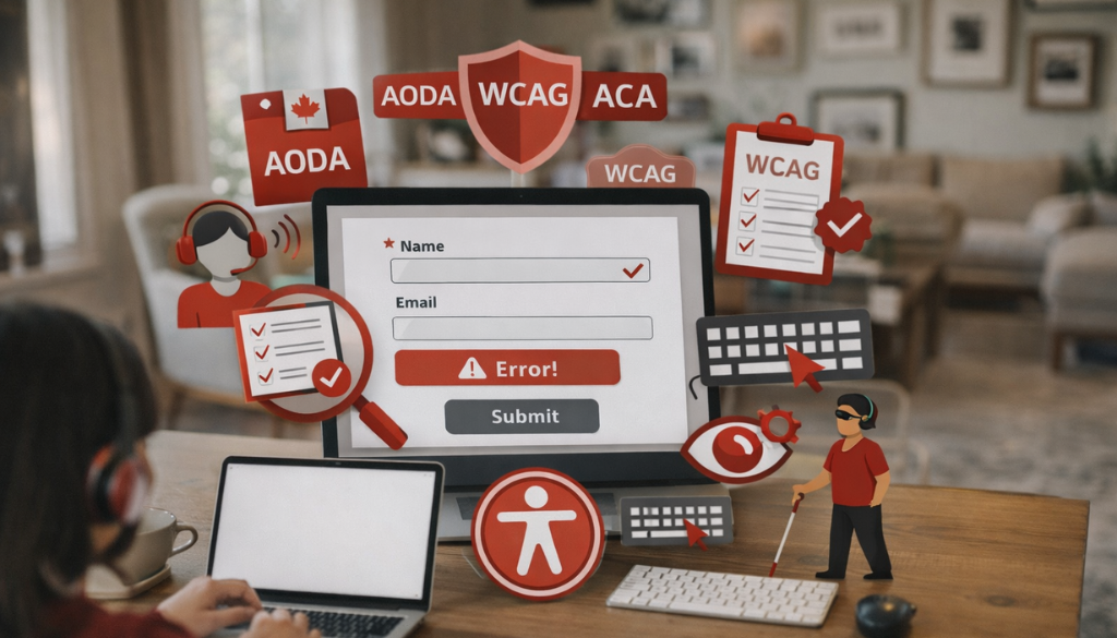 Accessible online form interface with WCAG-related accessibility icons.