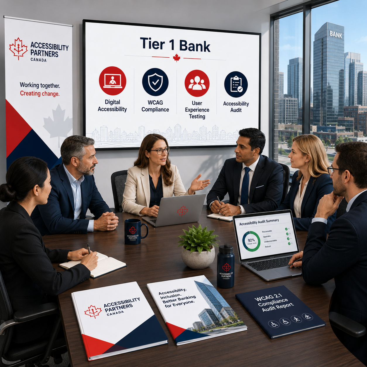 Tier 1 Bank accessibility strategy meeting with Accessibility Partners Canada consultants and banking leadership.